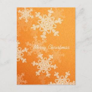 Cartão Postal De Festividades Feliz Natal Laranja Branca Flocos de Neve Minimali