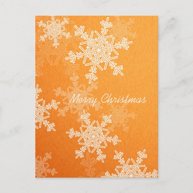 Cartão Postal De Festividades Feliz Natal Laranja Branca Flocos de Neve Minimali (Frente)