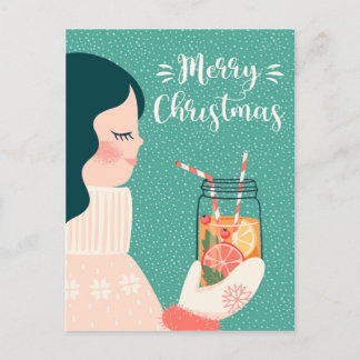 Cartão Postal De Festividades Feliz Natal Legal Tema de Inverno Foto da Rapariga