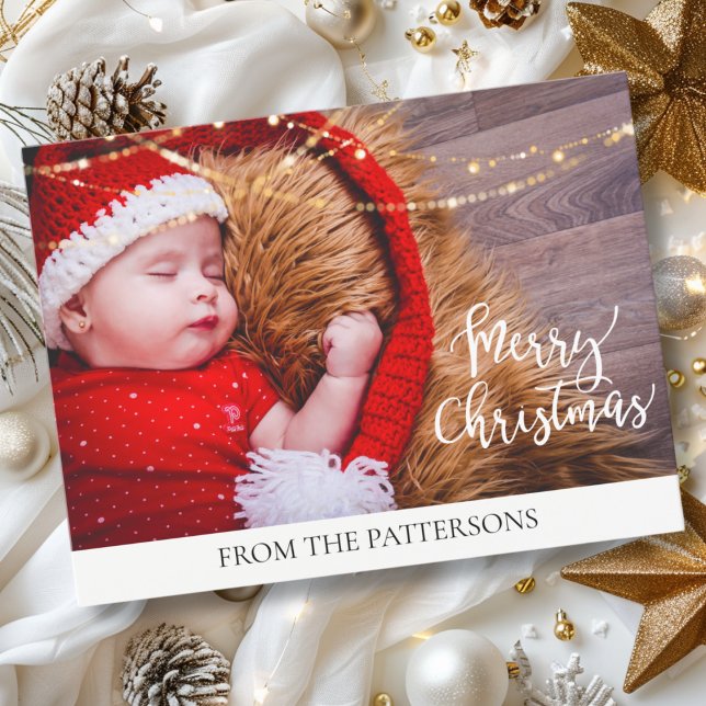 Cartão Postal De Festividades Feliz Natal Lichter Kundenspezifische Foto (Personalized, Merry Christmas Lichter Kundenspezifische Foto Holiday Postcard)