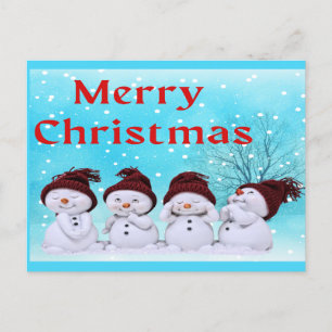 Cartão Postal De Festividades Feliz Natal Lindos Pequenos Bonecos de Neve