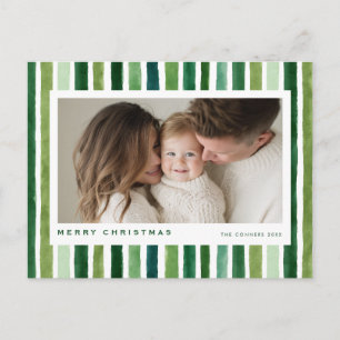 Cartão Postal De Festividades Feliz Natal Listras de aquarela verde