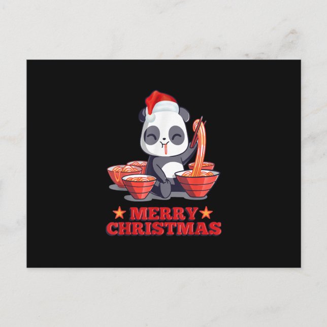 Cartão Postal De Festividades Feliz Natal Macarrão Japonês Panda Ramen Fofo (Frente)