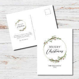 Cartão Postal De Festividades Feliz Natal, Minimalista Wreath