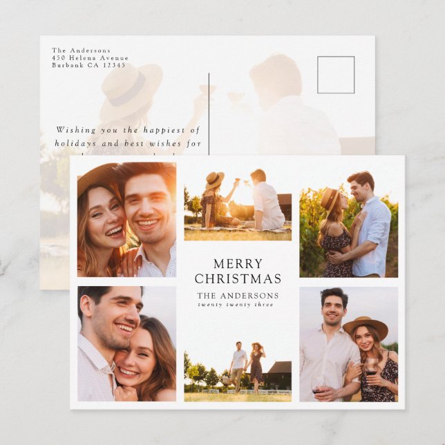 Cartão Postal De Festividades Feliz Natal Moderno 6 Fotografia Colagem (Frente/Verso)