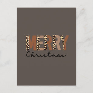 Cartão Postal De Festividades "Feliz Natal" Moderno Bloqueio de Cor Leopard Boho