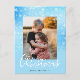 Cartão Postal De Festividades Feliz Natal Moderno Snowy Winter Blue Foto