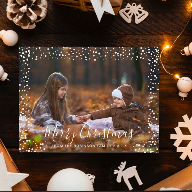 Cartão Postal De Festividades Feliz Natal Neve Caindo Uma Foto Personalizada Inv (Criador carregado)