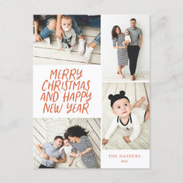 Cartão Postal De Festividades Feliz Natal Novo Ano Vermelho 4 Fotografia Colagem