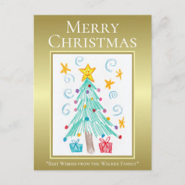 Cartão Postal De Festividades Feliz Natal. Ouro. A Arte do Seu Filho. Família