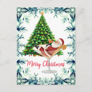 Cartão Postal De Festividades Feliz Natal Papai Noel em Copo de Martini