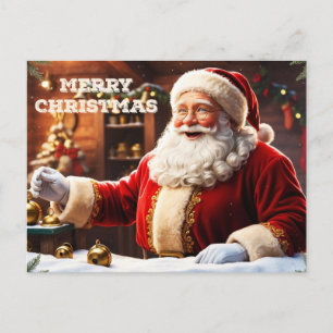 Cartão Postal De Festividades Feliz Natal Papai Noel em sua oficina