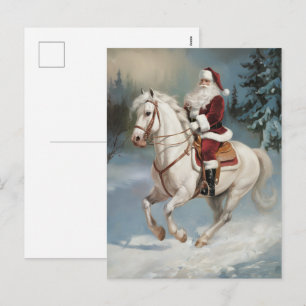 Cartão Postal De Festividades Feliz Natal Papai Noel Montado em Cavalo Branco Ne