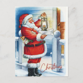 Cartão Postal De Festividades Feliz Natal Papais noeis de Vintage na sua porta