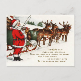 Cartão Postal De Festividades Feliz Natal Papais noeis Sleigh Reindeer Holiday