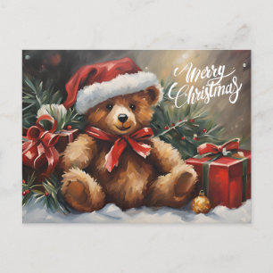 Cartão Postal De Festividades Feliz Natal Papais noeis Teddy Bear