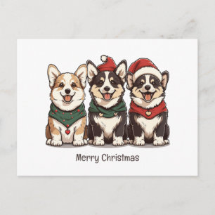 Cartão Postal De Festividades Feliz Natal Pembroke Welsh Corgi Dogs