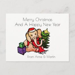 Cartão Postal De Festividades Feliz Natal Personalizado Elefante de Cartoons