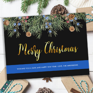 Cartão Postal De Festividades Feliz Natal Policial Linha Azul Fina Cartão de Nat