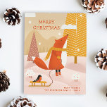 Cartão Postal De Festividades Feliz Natal. Raposa-de-bico-de-inverno<br><div class="desc">Cartão-postal de "Feliz Natal" com fofos engraçados e engraçados cartoons de madeira raposa e bichos-da-moda de cor rosa-rosa-amarelo-alaranjado para feriados de inverno.</div>