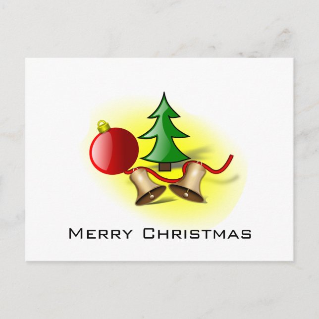 Cartão Postal De Festividades Feliz Natal Red Ball, Bells e Árvore (Frente)