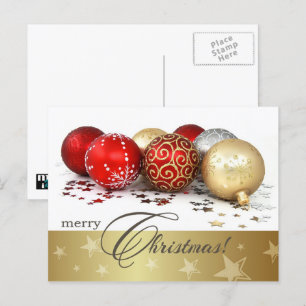 Cartão Postal De Festividades Feliz Natal. Red Dourado Baubles