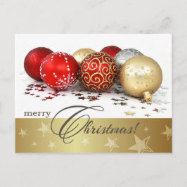 Cartão Postal De Festividades Feliz Natal. Red Dourado Baubles