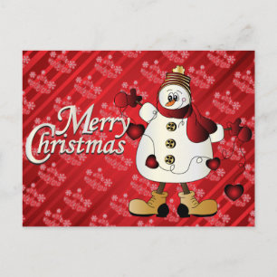 Cartão Postal De Festividades Feliz Natal Red Snowman