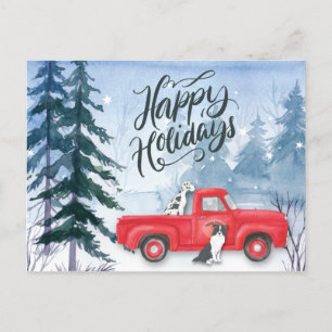 Cartão Postal De Festividades Feliz Natal Red Truck Dog Negócios