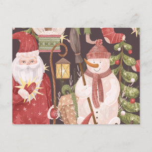 Cartão Postal De Festividades Feliz Natal Retro Vintage Papai Noel