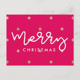 Cartão Postal De Festividades Feliz Natal Rosa com Pontos Dourados Faux