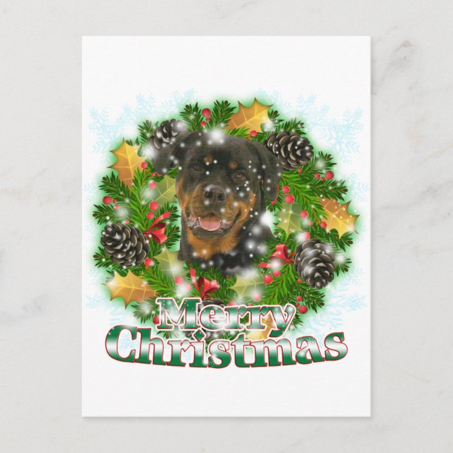 Cartão Postal De Festividades Feliz Natal Rottweiler (Frente)
