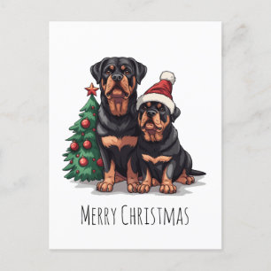 Cartão Postal De Festividades Feliz Natal Rottweiler Cachorro Árvore de Natal