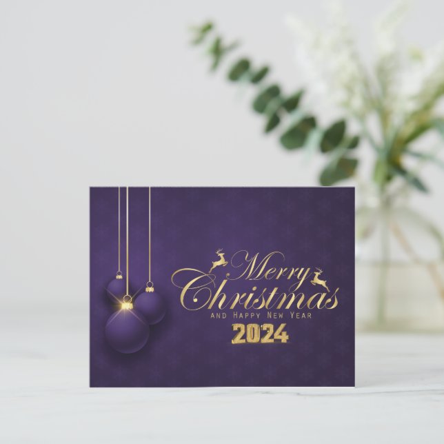 Cartão Postal De Festividades Feliz Natal Roxo Elegante, Feliz Férias (Em pé/Frente)