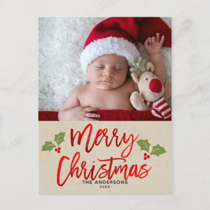 Cartão Postal De Festividades Feliz Natal Script de Fólia Vermelha Foto de Festa