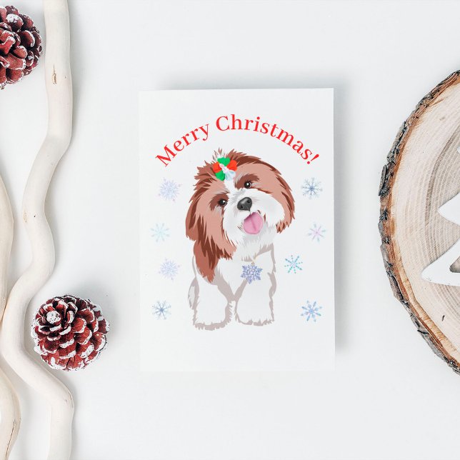 Cartão Postal De Festividades Feliz Natal Shih Tzu Com Cão Neve (Criador carregado)