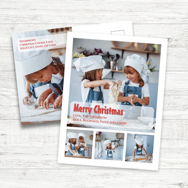 Cartão Postal De Festividades Feliz Natal Simples Saudação da Colagem de Fotos (Merry Christmas Holiday Photo Postcard. With simple typography,)