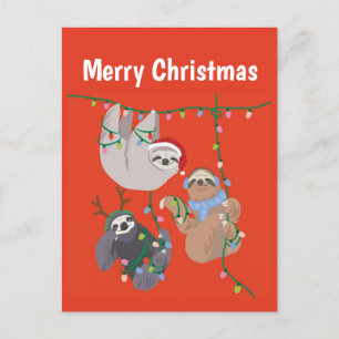 Cartão Postal De Festividades Feliz Natal Sloth