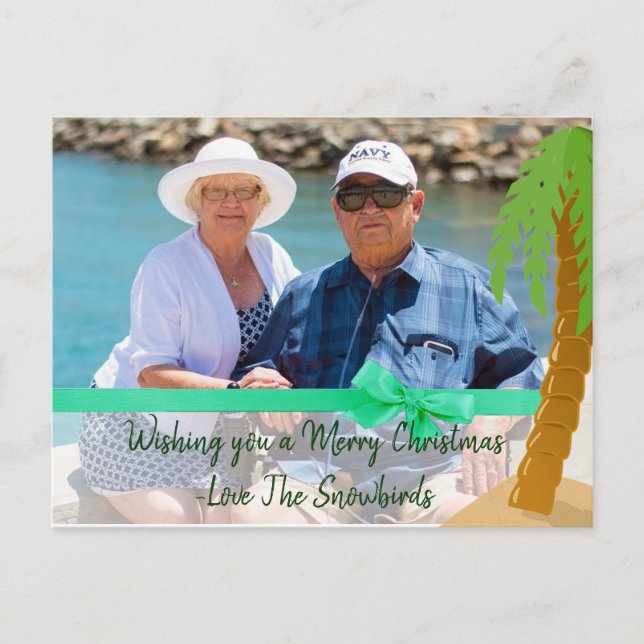 Cartão Postal De Festividades Feliz Natal Snowbird Engraçado Palm Tree Card (Frente)
