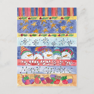 Cartão Postal De Festividades Feliz Natal Snowman Mede Snowflakes