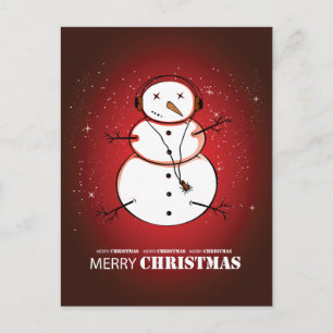 Cartão Postal De Festividades Feliz Natal Snowman Music