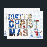 Cartão Postal De Festividades Feliz Natal Snowman Snowflake Winter<br><div class="desc">É melhor se lembrarem de Jesus e do dom das salvações deste Natal. Feliz Natal Snowman Snowflake Winter Holiday Postcard retrata um bonitinho bonitinho bonitinho bonitão com flocos de neve e Feliz Natal com uma fotografia que pode substituir com a sua. Apresenta o Verso Bíblia no verso: Atua 20:35 "Em...</div>