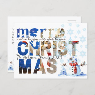 Cartão Postal De Festividades Feliz Natal Snowman Snowflake Winter