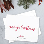 Cartão Postal De Festividades Feliz Natal | Tipografia Vermelha Minimalista Mode<br><div class="desc">Cartaz de Natal simples,  na moda,  "Feliz Natal",  em uma tipografia moderna e vermelha profunda e minimalista e complementar "com amor" no estilo correspondente. O seu nome pode ser facilmente personalizado para uma carta única com um toque pessoal!</div>