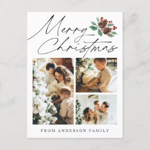 Cartão Postal De Festividades Feliz Natal Três Fotografia Cereja Botânica