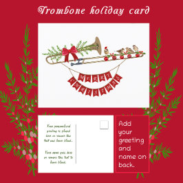 Cartão Postal De Festividades Feliz Natal Trombone Festivo e Aves Festivas