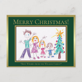 Cartão Postal De Festividades Feliz Natal Verde Adicione a Arte da Família do Se