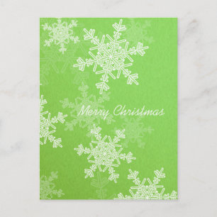 Cartão Postal De Festividades Feliz Natal Verde Flocos de Neve Brancos Minimalis