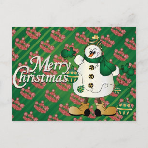 Cartão Postal De Festividades Feliz Natal Verde Snowman