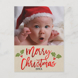 Cartão Postal De Festividades Feliz Natal Vermelho Moderno Script Foto